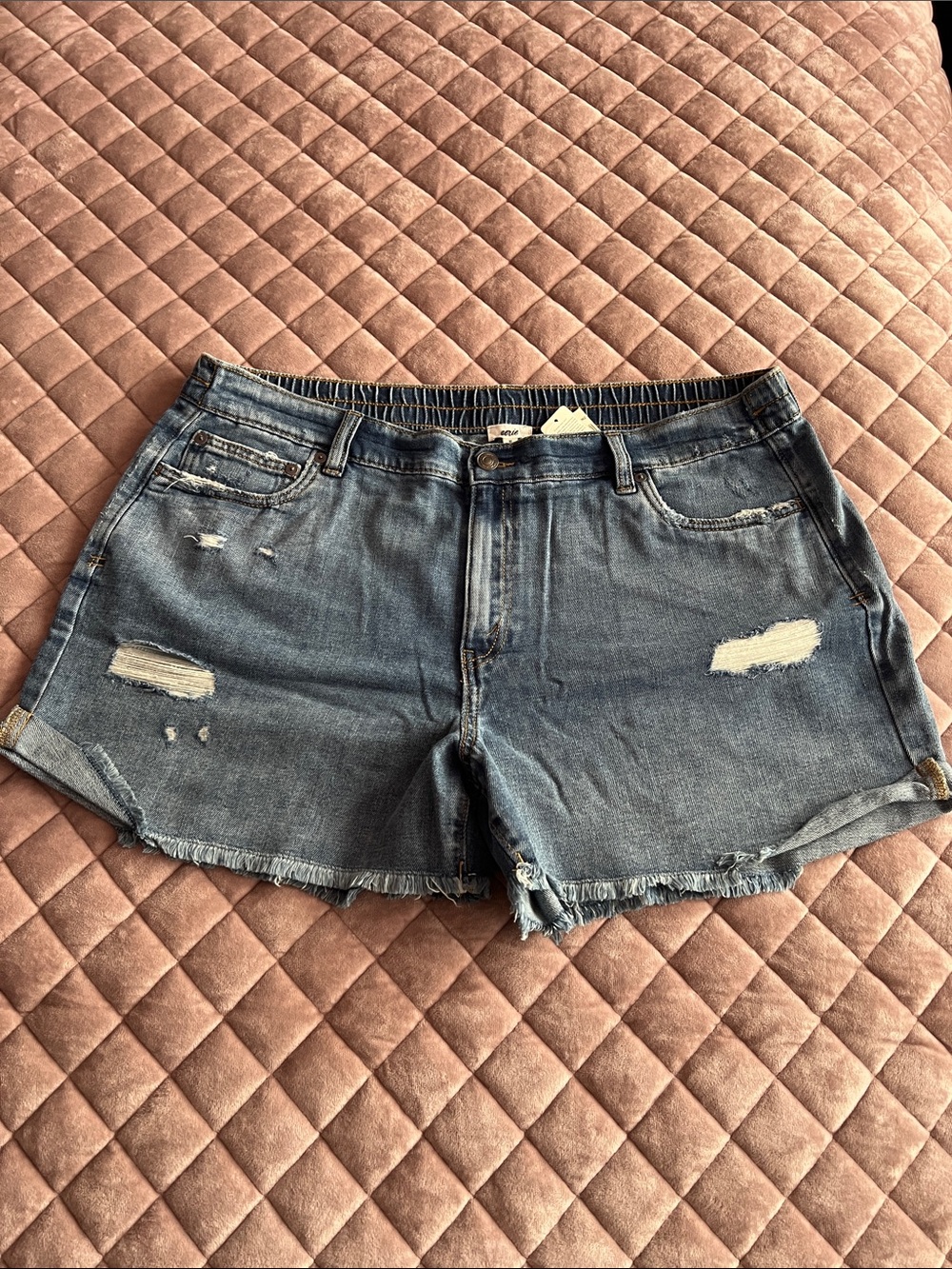 Aerie Women’s Distressed Denim Shorts in Blue